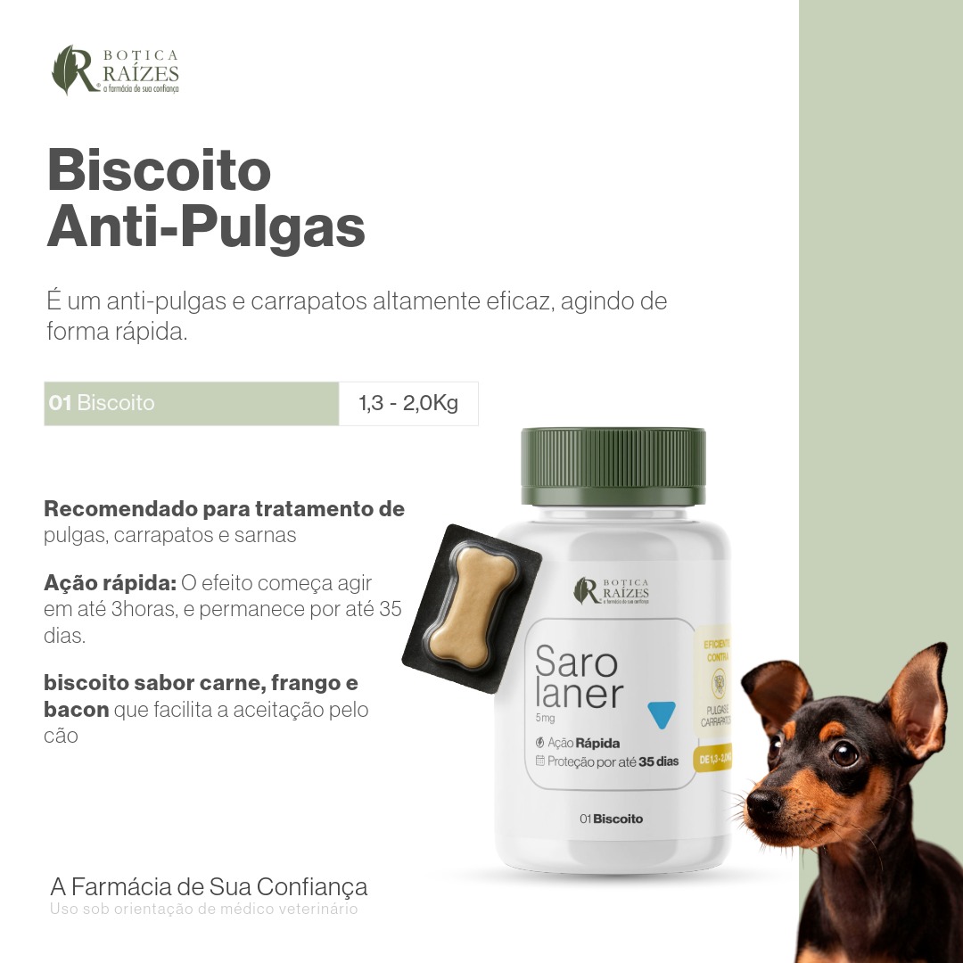 Biscoito Anti-Pulgas Sarolaner 5mg 1,3 -2,0kg - Imagem 2